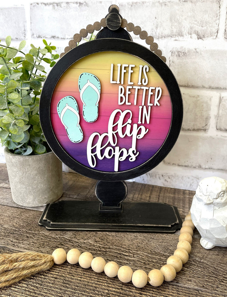 Flip Flops DIY Tabletop Round Sign Holder - Wood Blanks for Painting and Crafting