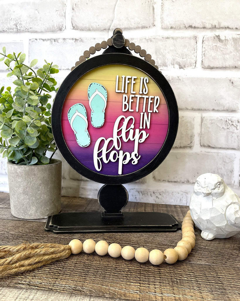 Flip Flops DIY Tabletop Round Sign Holder - Wood Blanks for Painting and Crafting