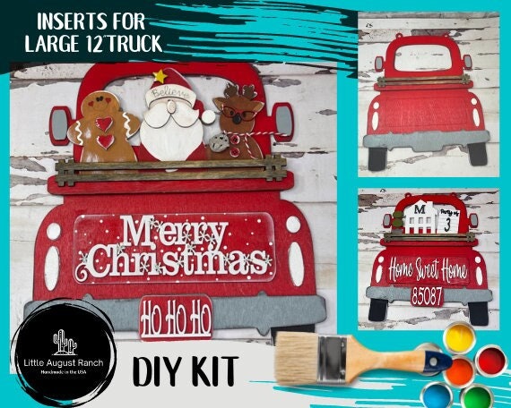 Merry Christmas Insert for Large Interchangeable Truck - Gingerbread, Santa, Reindeer Trio add in for Truck Interchangeable Pieces