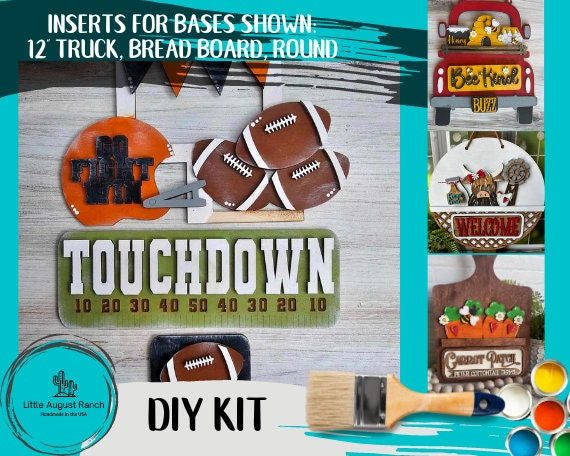 Football Insert for Large Interchangeable Truck, Round and Breadboard - Interchangeable Wood Blank Pieces for Painting