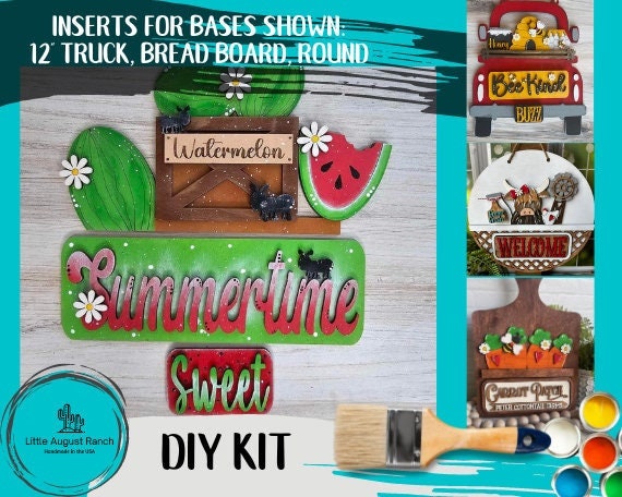 Summer Watermelon Insert for Large Interchangeable Truck, Round and Breadboard - Interchangeable Wood Blank Pieces for Painting