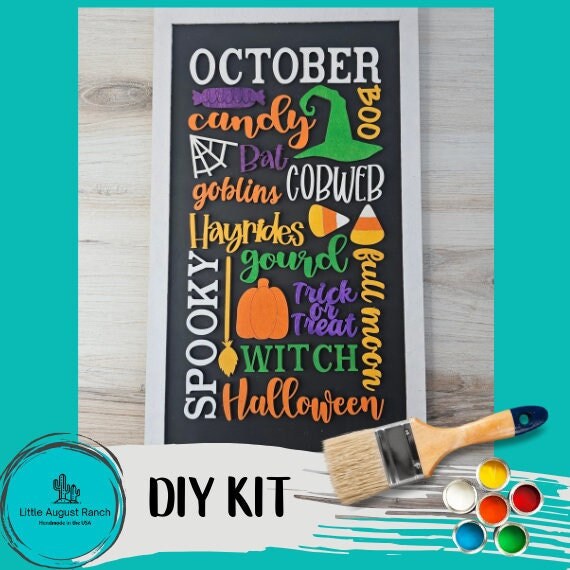 October Word Collage - DIY Wood Blank Paint Kit