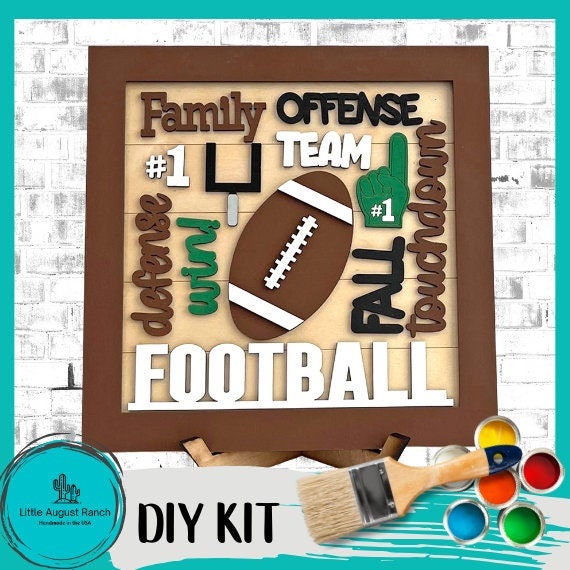 Football Word Collage Square Framed - DIY Wood Blank Paint and Craft Kit