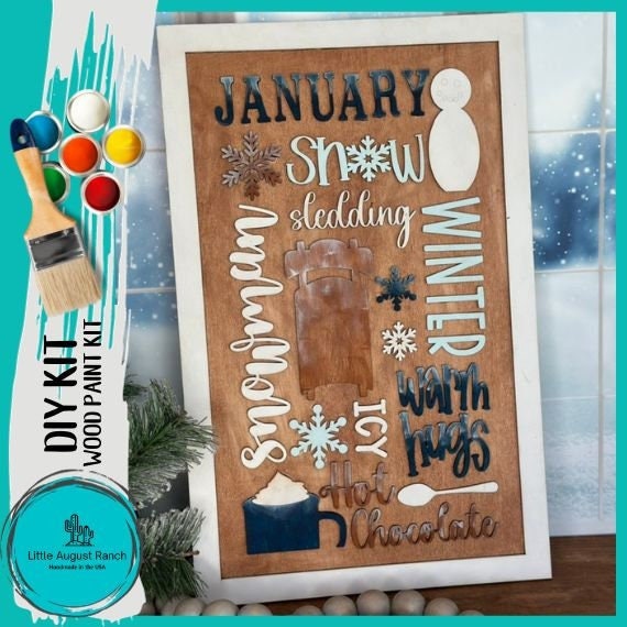 January Word Collage - DIY Wood Blank Paint Kit