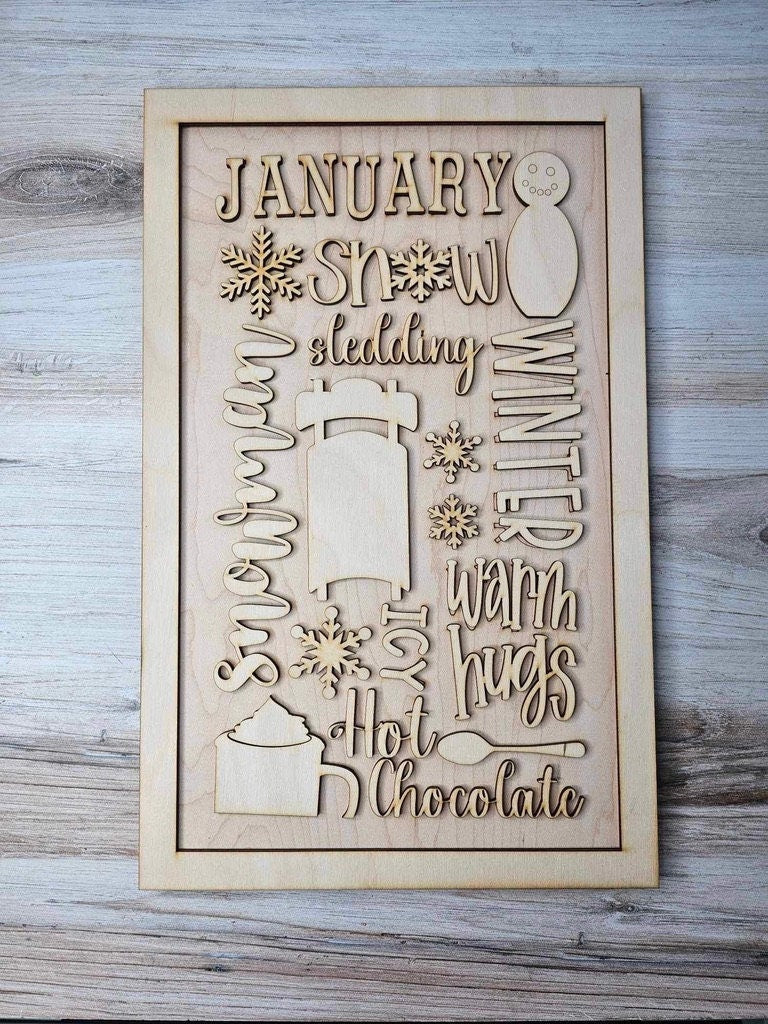 January Word Collage - DIY Wood Blank Paint Kit