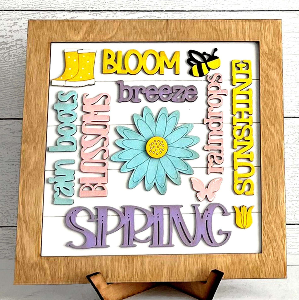 Spring Word Collage Square Framed - DIY Wood Blank Paint and Craft Kit