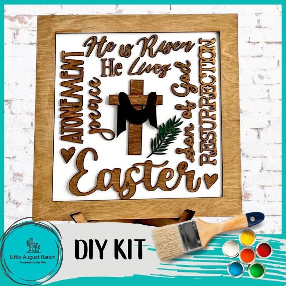 Religious Easter Word Collage Square Framed - DIY Wood Blank Paint and Craft Kit