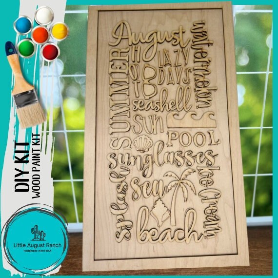 August Word Collage - DIY Wood Black Kit for Painting and Crafting