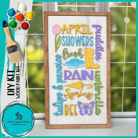 April Word Collage - DIY Wood Black Kit for Painting and Crafting