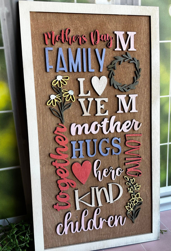 Mom Word Collage - Hand Painted Wood Decor for Fall