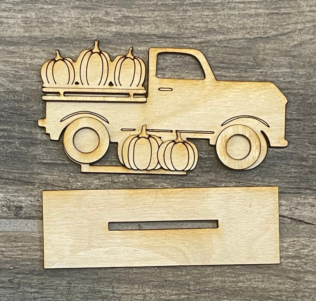 DIY Fall Farm Standing Pieces - Pumpkin Farm - Fall Shelf Decor Blank Kit - Tractor, Old Truck, Falling Leaves, Scarecrow Wood Blanks