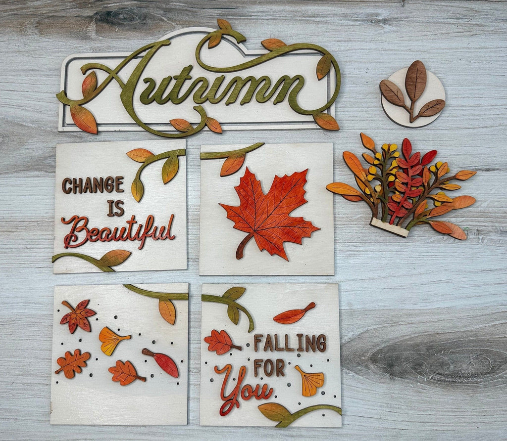 Autumn Square Inserts for House Frames Interchangeable 7 Piece Wood Squares - DIY Wood Blank Paint Kit