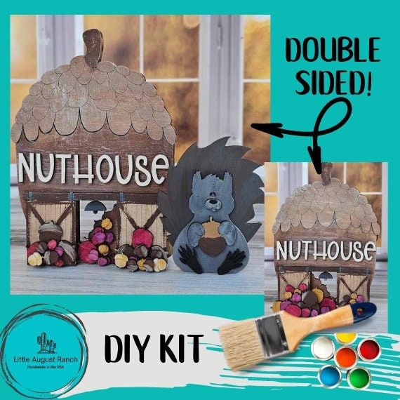 Fall Village Nuthouse Barn Self Standing Double Sided Pieces - DIY Wood Blanks for Painting