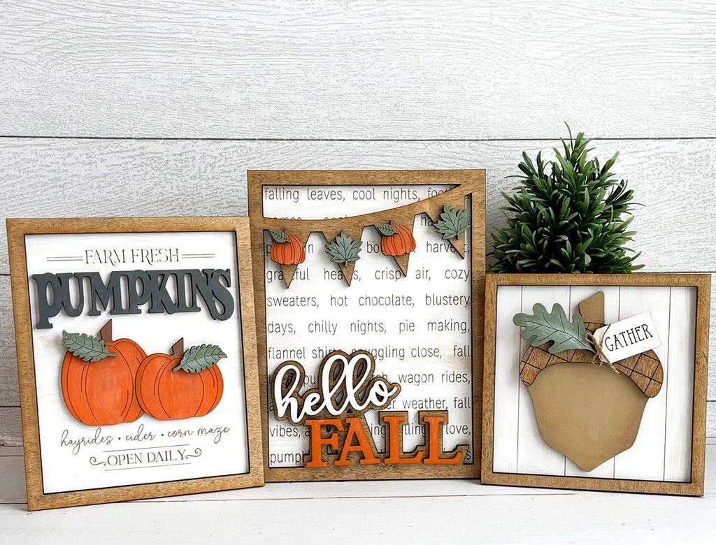 Fall Sign Trio- DIY Wood Blanks for Crafting and Painting, Large Decor Pieces for Wall, Mantel, Shelf