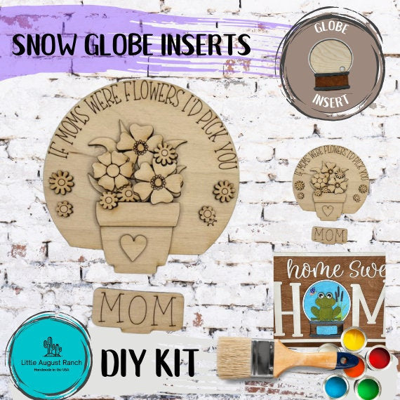 Mom Insert for Snow Globe DIY Interchangeable Decor Inserts - Wood Paint Kit