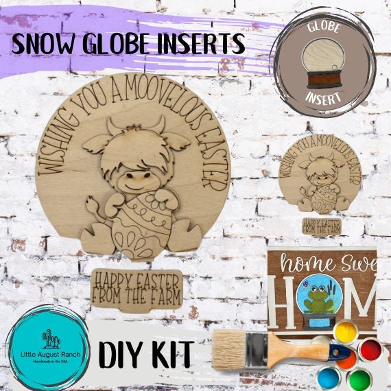 Highland Cow Easter Bunny Insert for Snow Globe DIY Interchangeable Decor Inserts - Wood Paint Kit