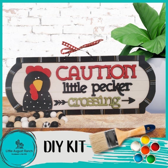 Caution Little Pecker Crossing Chicken Sign - Wood Blanks for Painting and Crafting