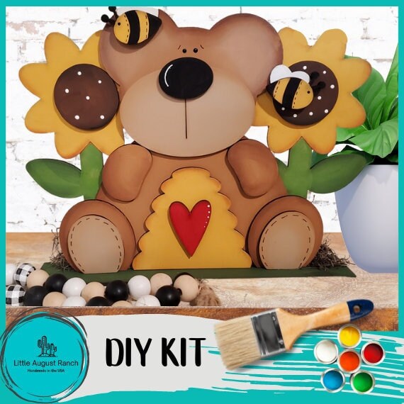 Bear and Honey Bee Shelf Sitter - Wood Blanks for Painting and Crafting