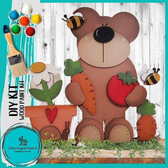 Bear in the Garden Shelf Sitter - Wood Blanks for Painting and Crafting