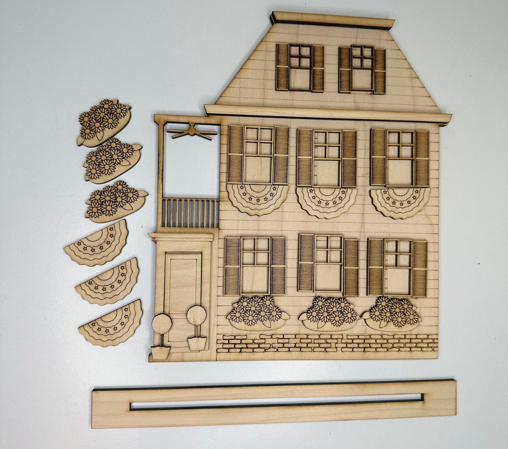 Main Street USA, Americana Sideview House Self Standing Shelf Decor - DIY Wood Blanks to Paint and Decorate