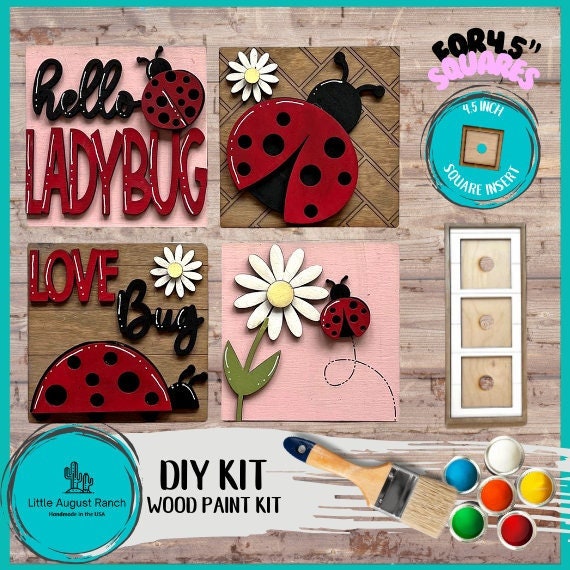 Ladybug Square DIY Tiles for 4.5&quot; Frame - Wood Blanks to Paint and Craft