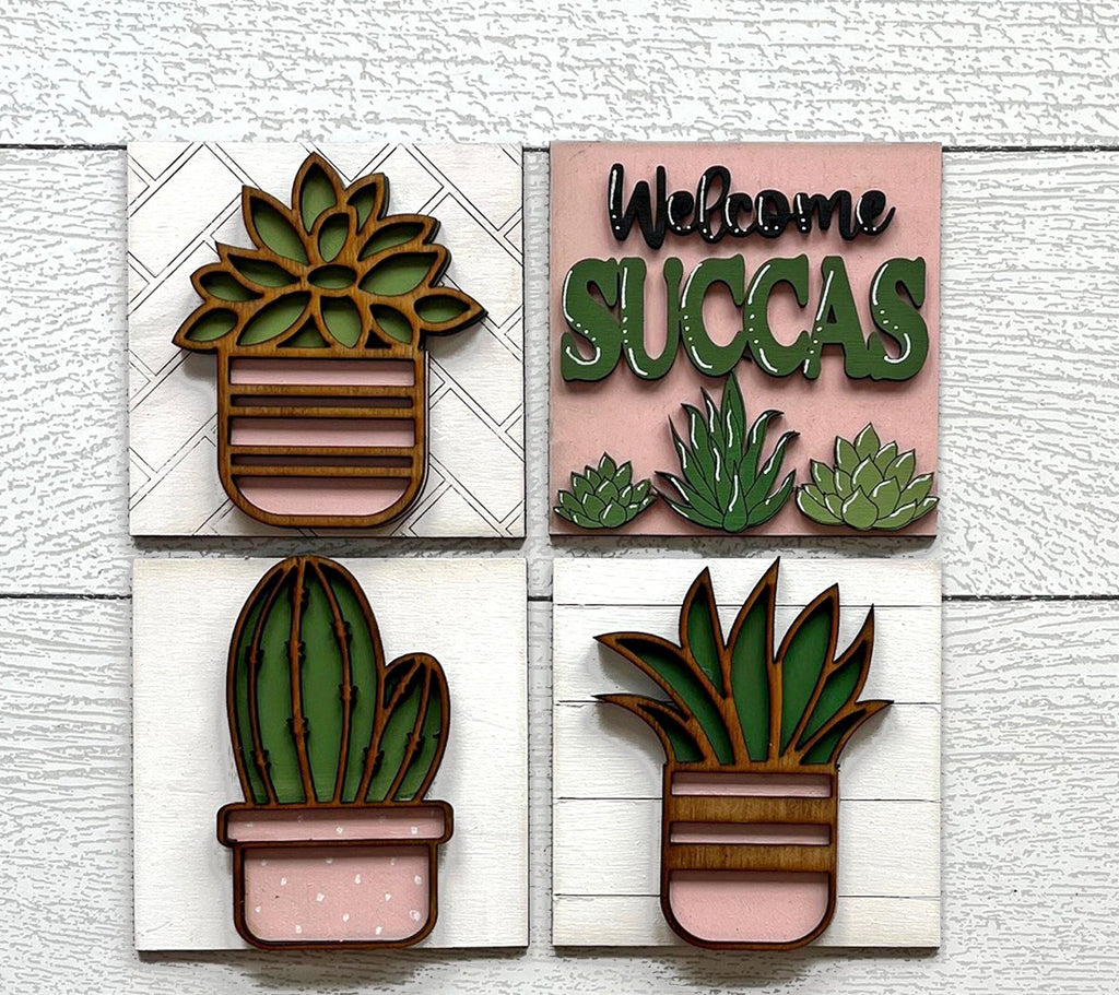 Succulent Square DIY Tiles for 4.5&quot; Frame - Wood Blanks to Paint and Craft