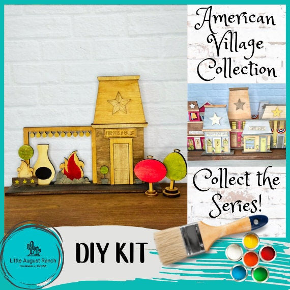 Main Street USA, Firepits and Grills Self Standing Shelf Decor - DIY Wood Blanks to Paint and Decorate