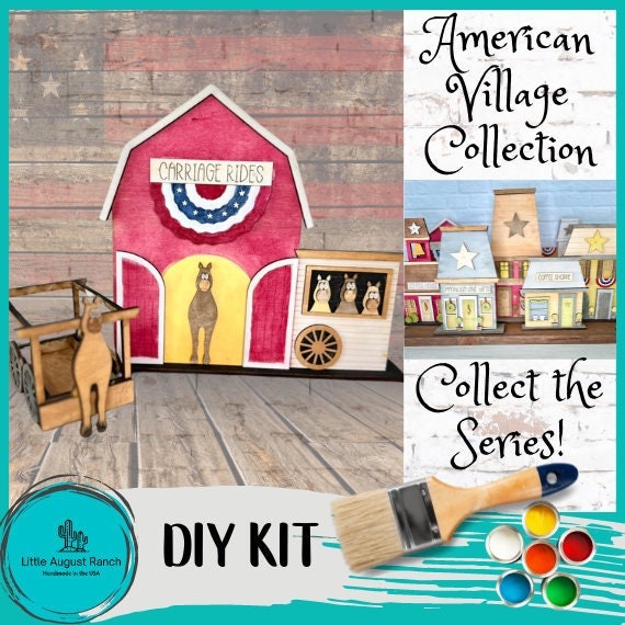 Main Street USA, Americana Carriage Rides Self Standing Shelf Decor - DIY Wood Blanks to Paint and Decorate