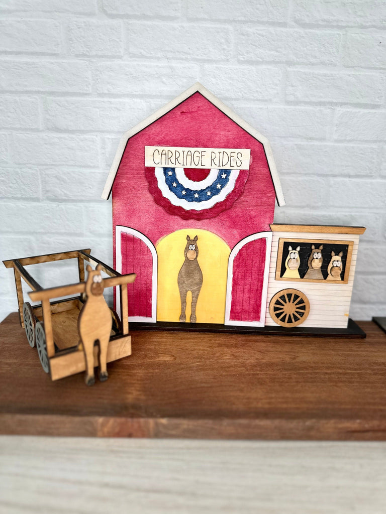 Main Street USA, Americana Carriage Rides Self Standing Shelf Decor - DIY Wood Blanks to Paint and Decorate