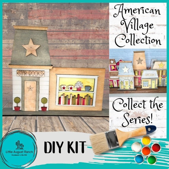 Main Street USA, Americana Star Book Store Self Standing Shelf Decor - DIY Wood Blanks to Paint and Decorate