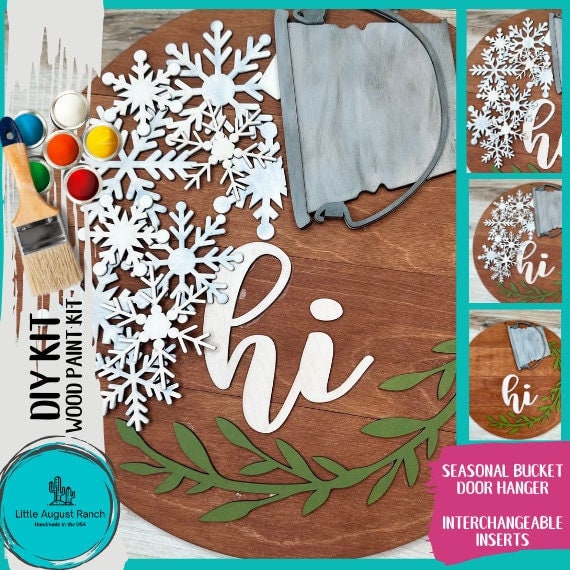 Snowflake Seasonal Bucket Door Hanger Insert- Wood Blanks for Painting and Decorating