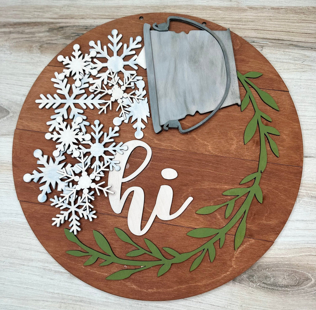 Snowflake Seasonal Bucket Door Hanger Insert- Wood Blanks for Painting and Decorating