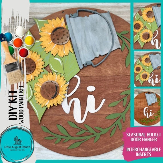 Sunflowers Seasonal Bucket Door Hanger Insert- Wood Blanks for Painting and Decorating