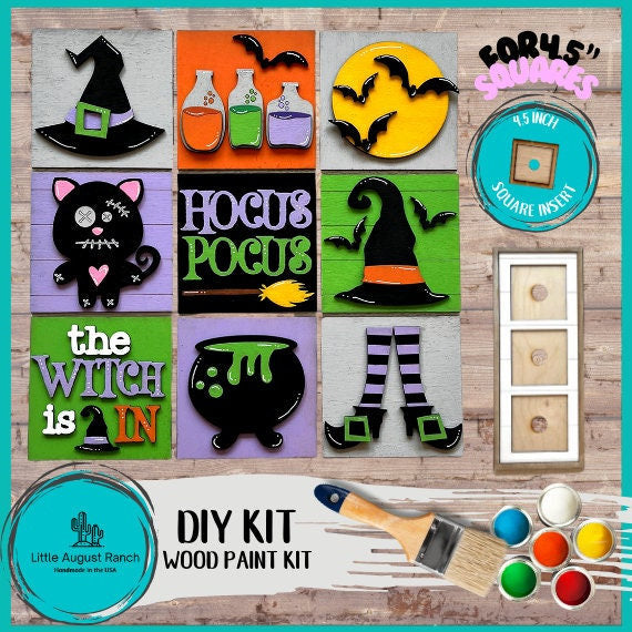 Halloween Witch Square DIY Tiles for 4.5&quot; Frame - Wood Blanks to Paint and Craft