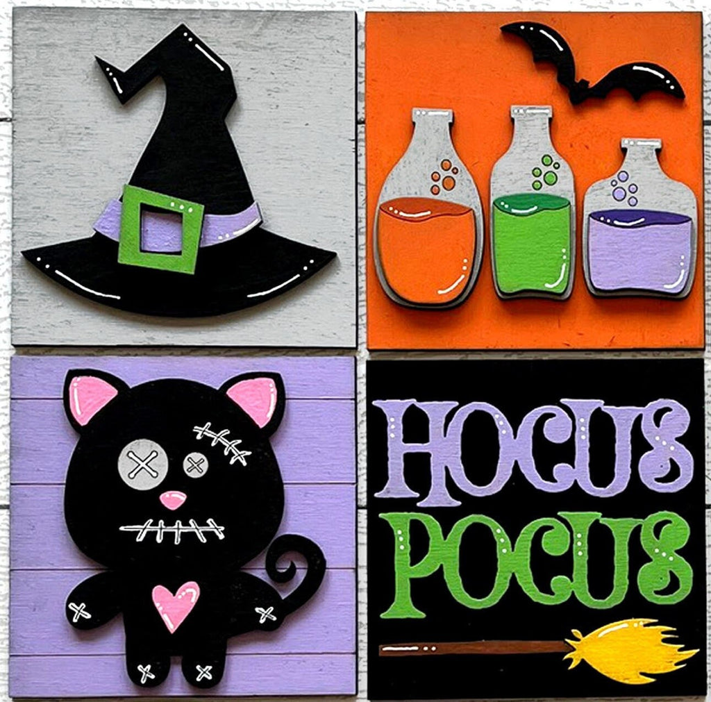 Halloween Witch Square DIY Tiles for 4.5&quot; Frame - Wood Blanks to Paint and Craft