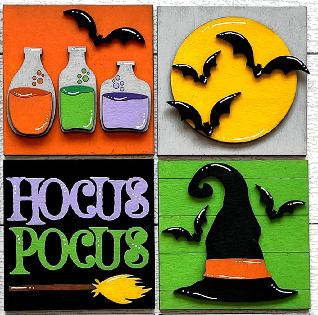 Halloween Witch Square DIY Tiles for 4.5&quot; Frame - Wood Blanks to Paint and Craft