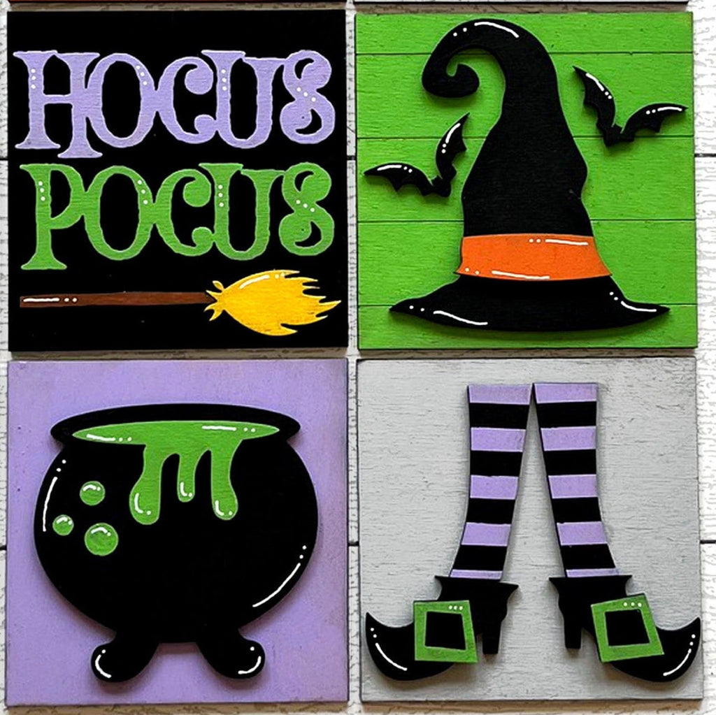 Halloween Witch Square DIY Tiles for 4.5&quot; Frame - Wood Blanks to Paint and Craft