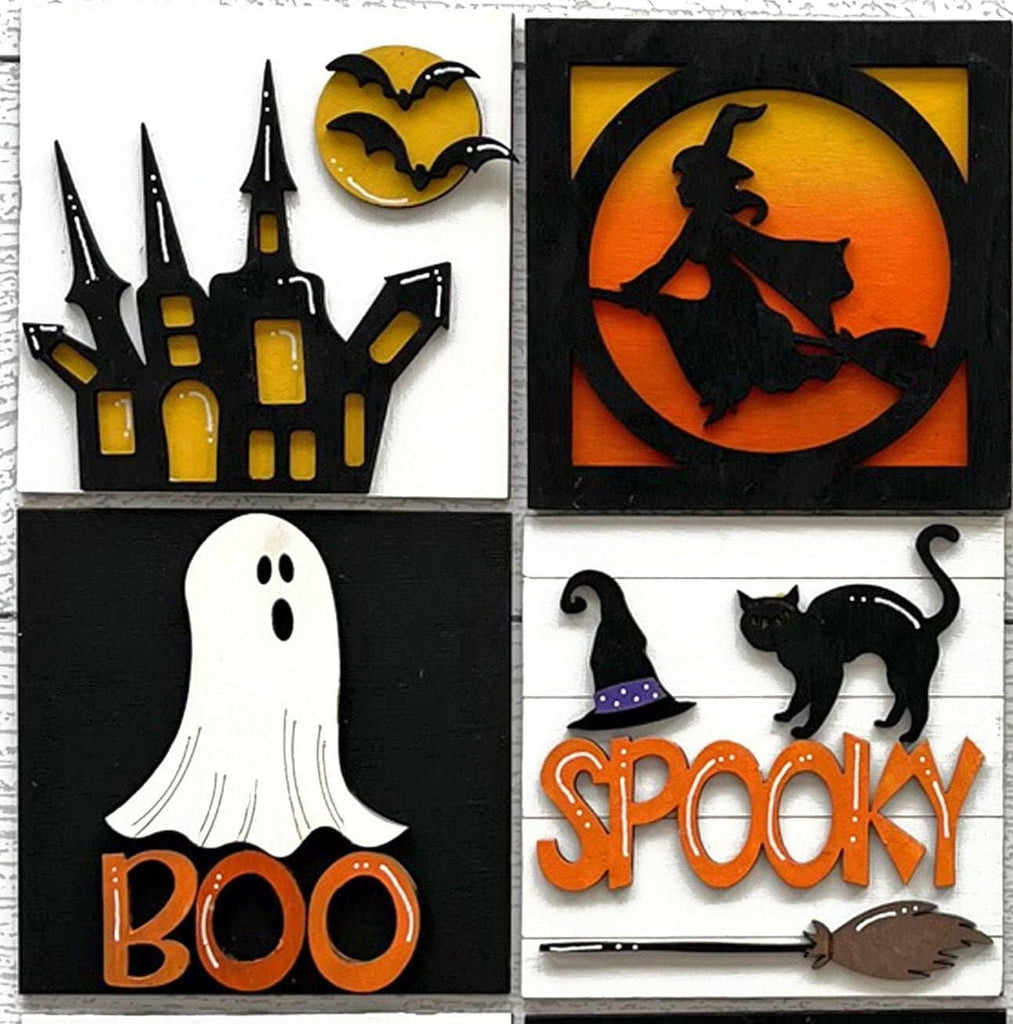 Spooky Halloween Square DIY Tiles for 4.5&quot; Frame - Wood Blanks to Paint and Craft