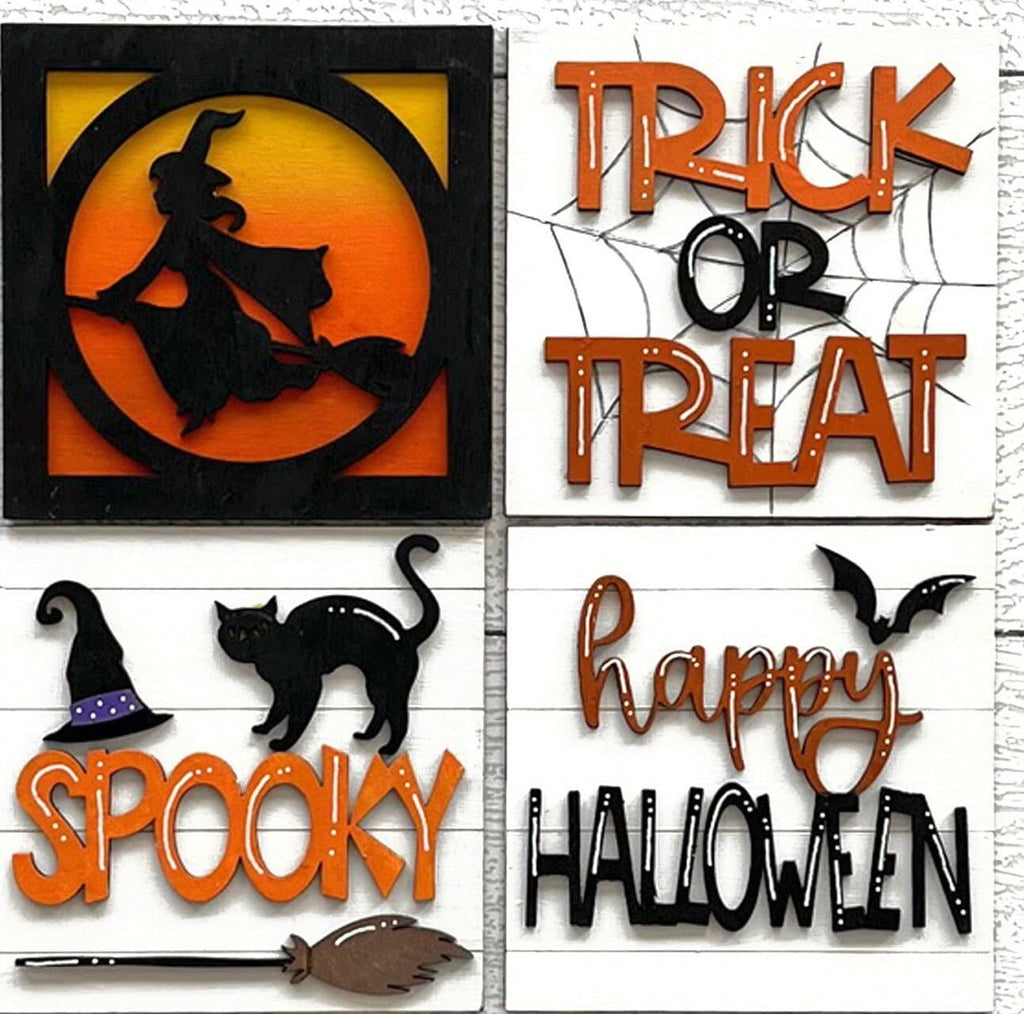 Spooky Halloween Square DIY Tiles for 4.5&quot; Frame - Wood Blanks to Paint and Craft