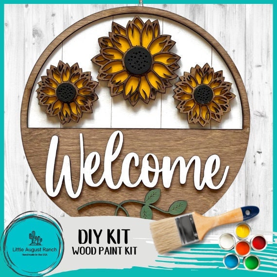 Sunflower Trio Welcome Hanger - DIY Paint Kit Wood Blank Set for Crafting and Painting