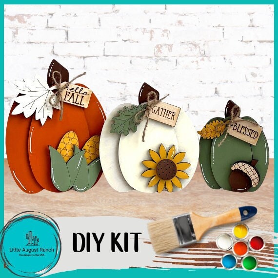 Pumpkin Trio Shelf Sitter - DIY Wood Blank Paint and Craft Kit