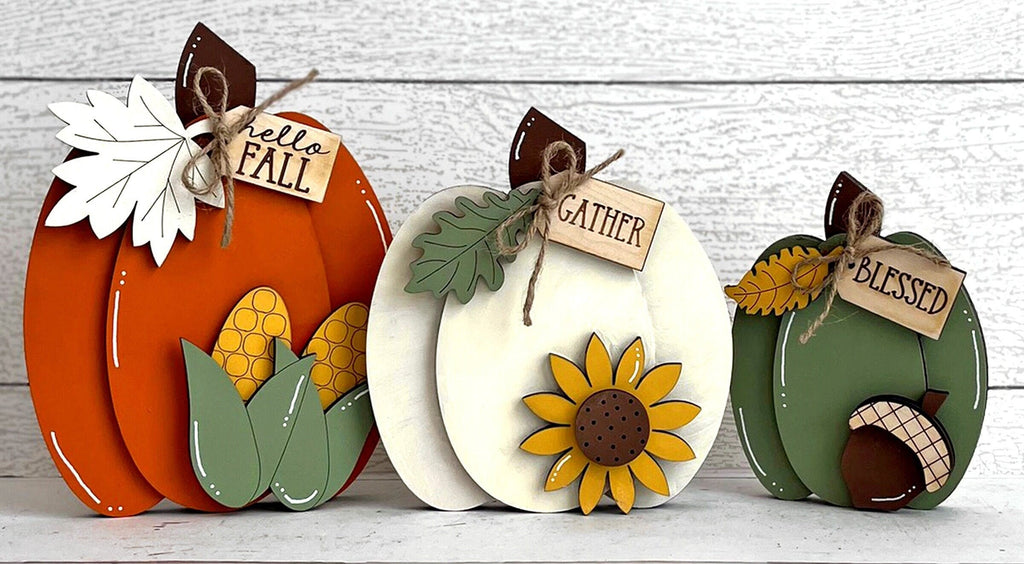 Pumpkin Trio Shelf Sitter - DIY Wood Blank Paint and Craft Kit