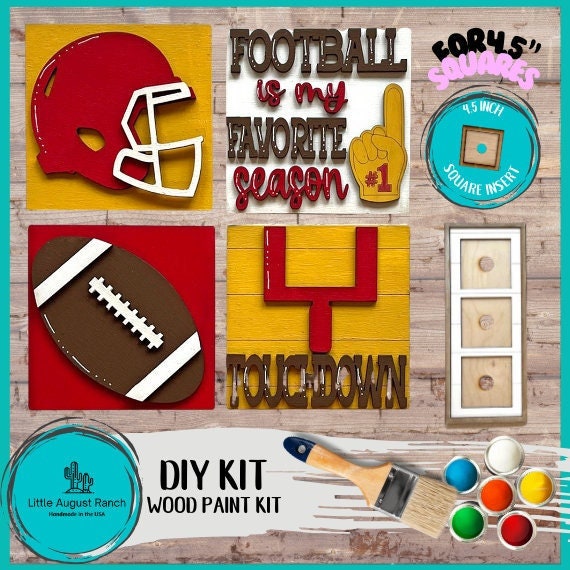 Football Squares DIY Tiles for 4.5&quot; Frame - Wood Blanks to Paint and Craft