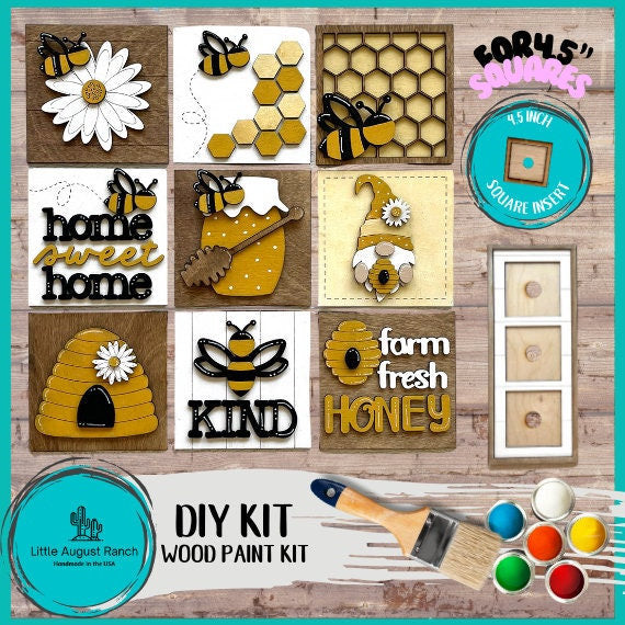 Honey Bee Square DIY Tiles for 4.5&quot; Frame - Wood Blanks to Paint and Craft