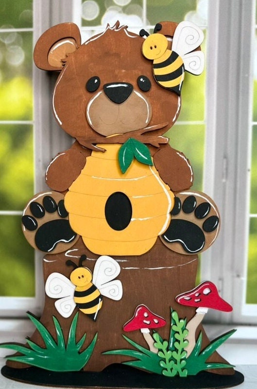 Honey Bee Bear Self Decor- Wood Blanks for Painting and Crafting