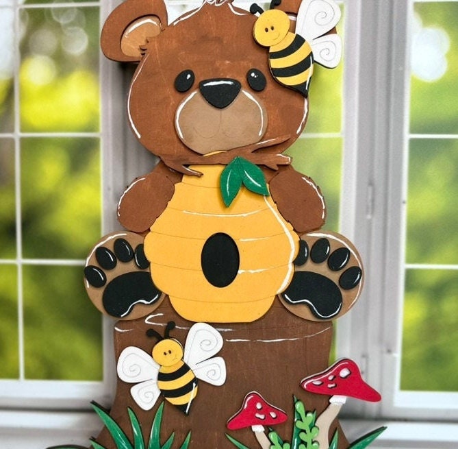 Honey Bee Bear Self Decor- Wood Blanks for Painting and Crafting