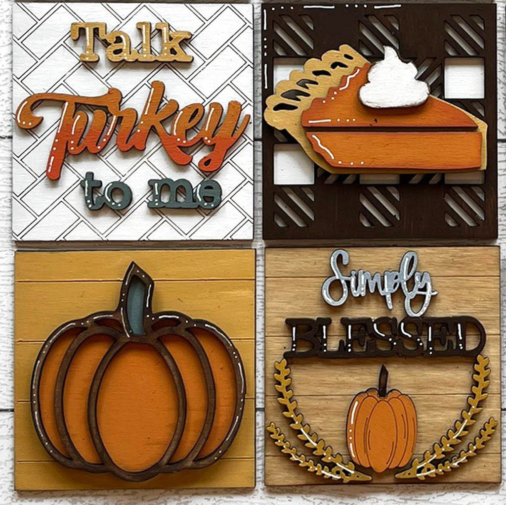 Thanksgiving Square DIY Tiles for 4.5&quot; Frame - Wood Blanks to Paint and Craft