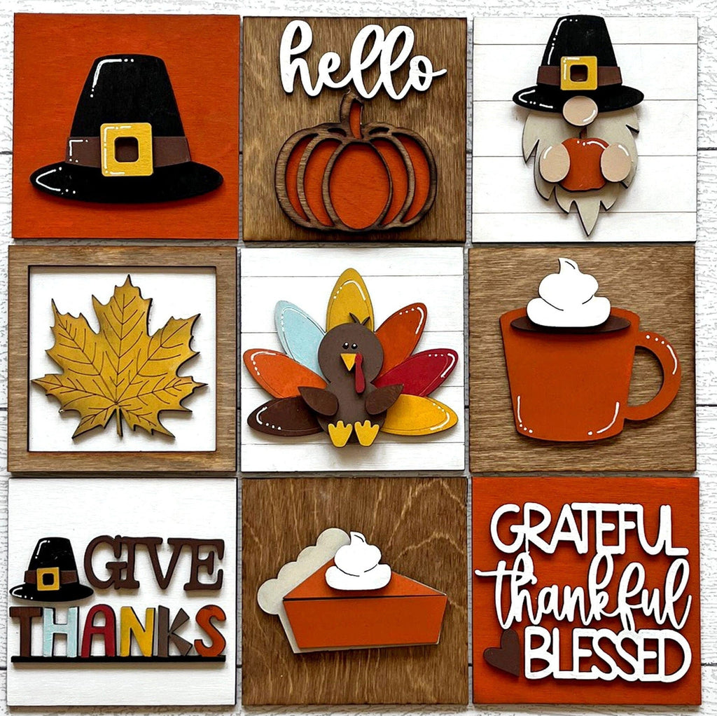 Thanksgiving Gnome Square DIY Tiles for 4.5&quot; Frame - Wood Blanks to Paint and Craft