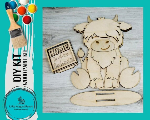 Highland Cow Tiny Tile Leaning Frames for Interchangeable Wood Tiles - Ladder Decor - Frame Small Signs