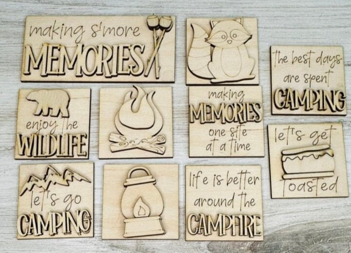 Camping Tiny Tile for Interchangeable Frame Wood Decor - DIY home Decor